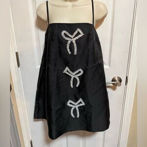 Black Spaghetti-Strap Mini Dress with Crystal Bow Details